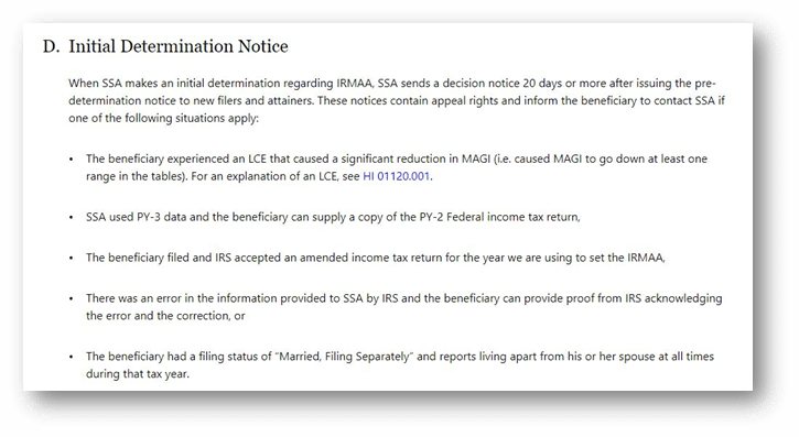 IRMAA Determination Notice